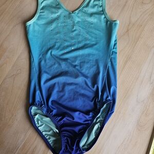 Ombre Teal to Navy Gymnastics Leotard with Rhinestones